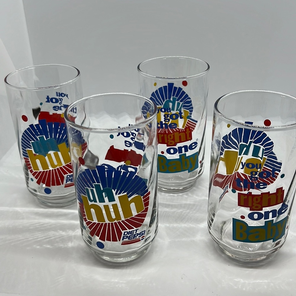 Diet Pepsi, 12 oz vintage glasses, you got the right one baby uh huh set of 4